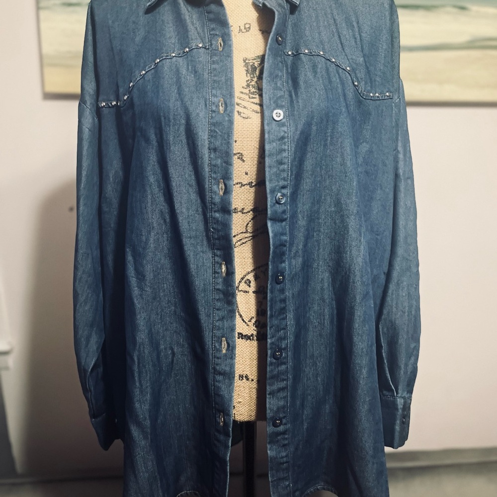 Studio Dark Blue Denim Button-Up Top - Picture 5 of 14